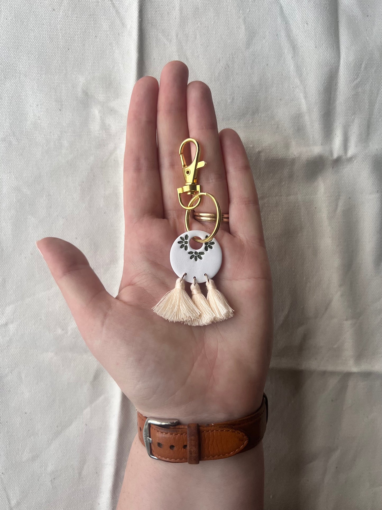 Mini Tassle Keychain | Olive