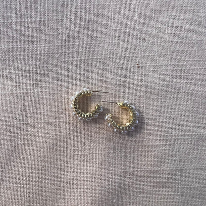 Pearl Huggie Hoops